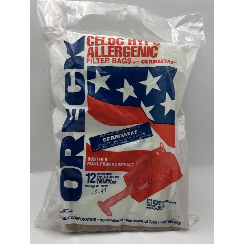 12 Oreck Celoc Hypo-Allergenic Filter Bags w/Germastat Buster B Compacts-1997
